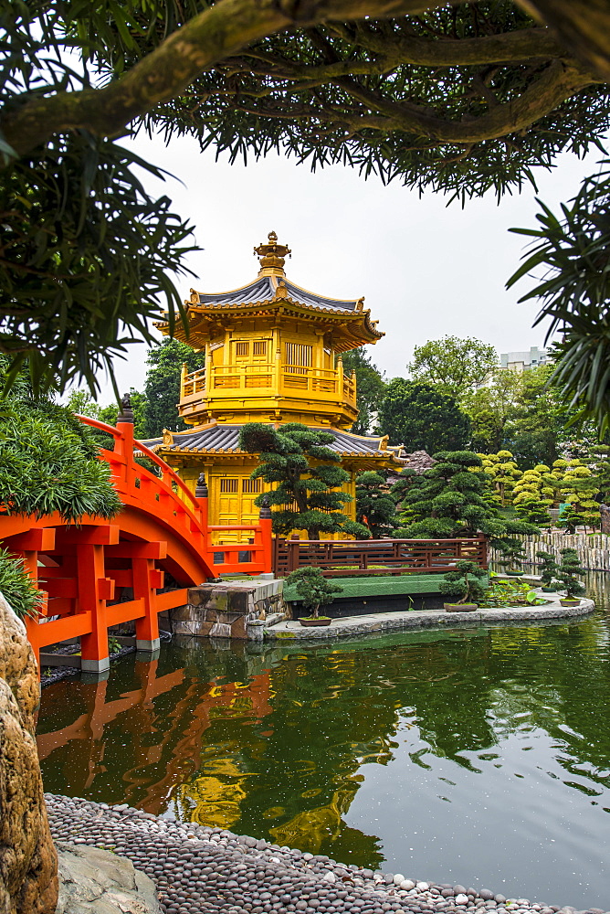 The pagoda at the Chi Lin Nunnery and Nan Lian Garden, Kowloon, Hong Kong, China, Asia