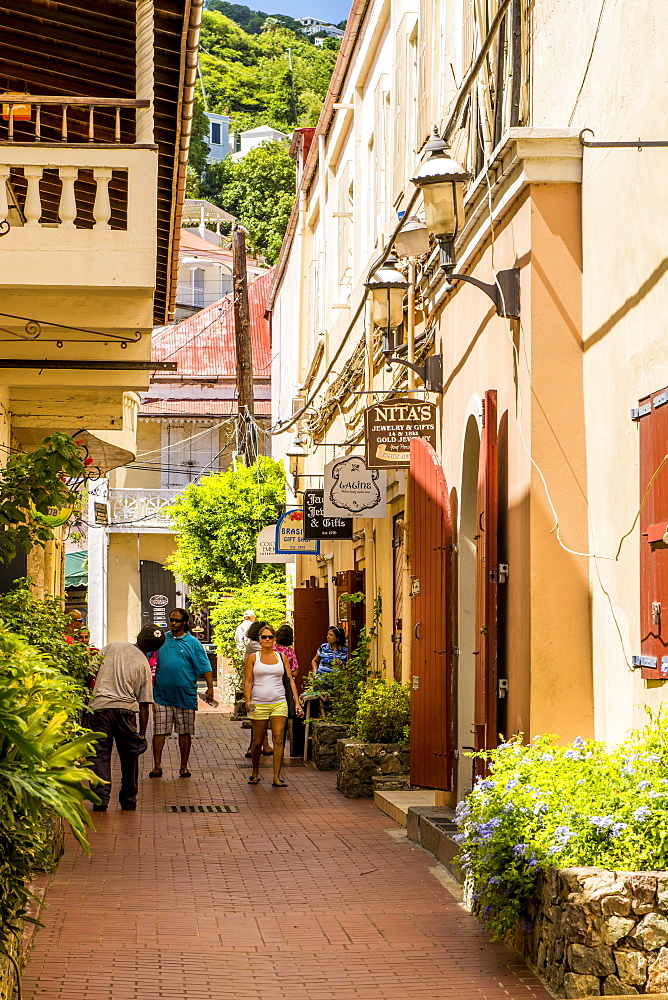 People shopping in downtown Charlotte Amalie, St. Thomas, US Virgin Islands, Caribbean