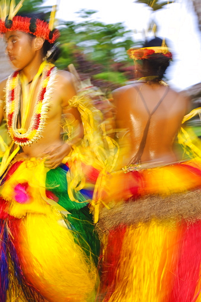 Yapese dancers performing traditional bamboo stick dance, Yap, Micronesia, Pacific