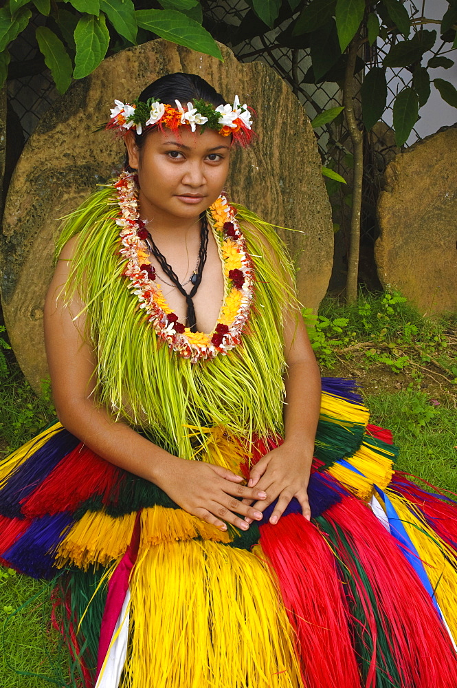 Yapese woman in traditional dance costume, Yap, Micronesia, Pacific