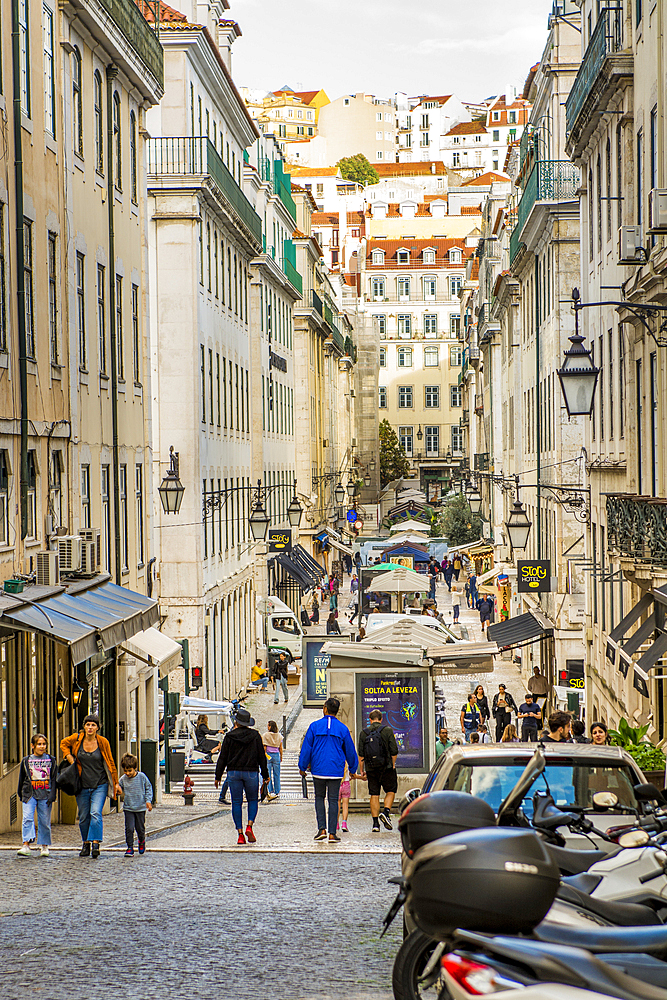 Narrow street in Bairro Alto district, Lisbon, Portugal.