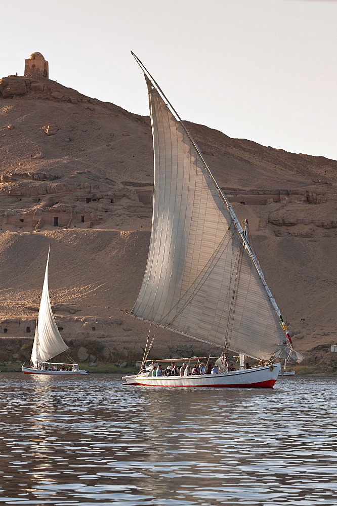 Felucca sailing on the River Nile near Aswan, Egypt, North Africa, Africa