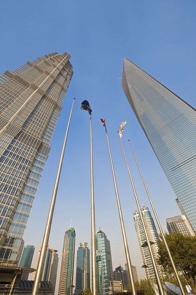 The Jin Mao Tower on the left, and the Shanghai World Financial Center on the right, Shanghai, China