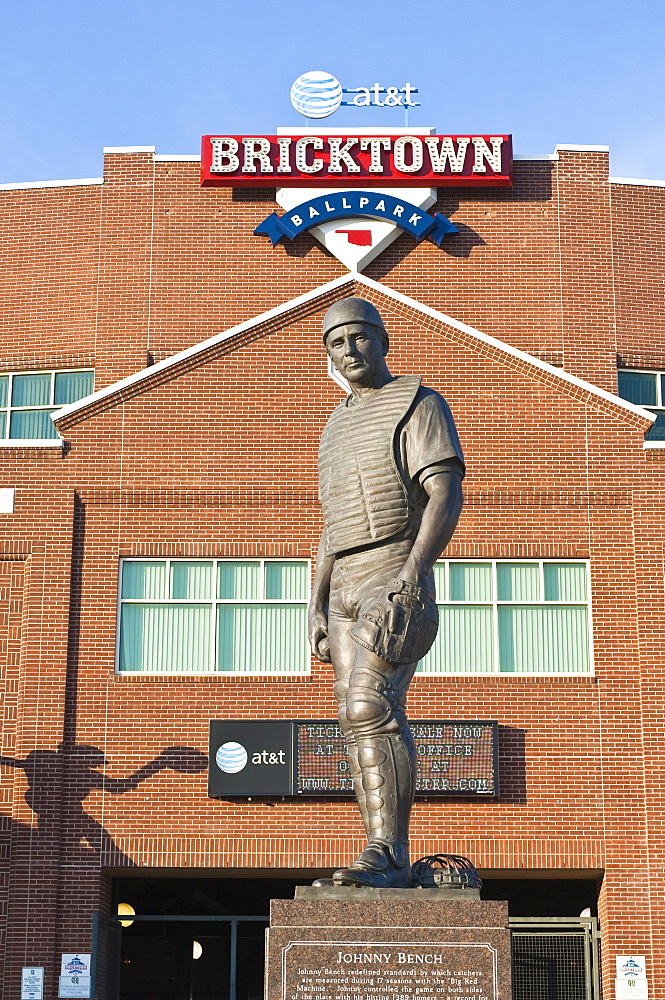 Johnny Bench statue, Bricktown, Oklahoma City, Oklahoma, United States of America, North America