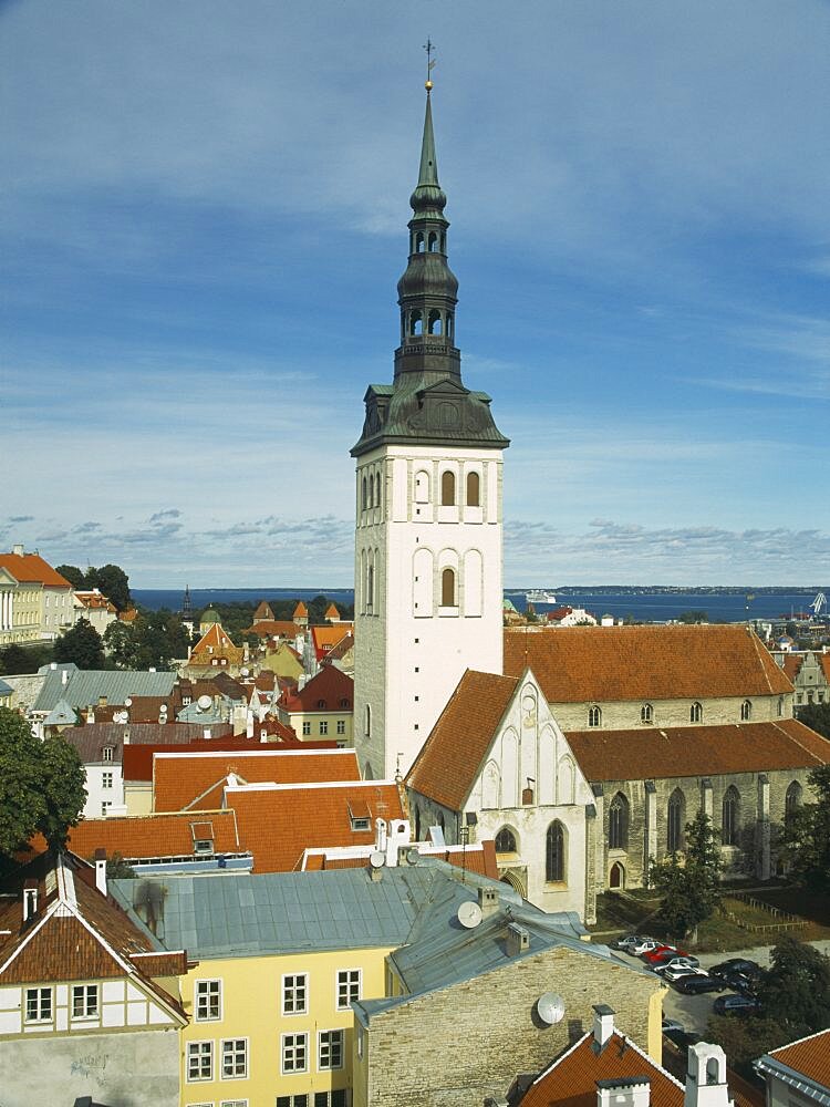 ESTONIA  Tallinn View over fooftops towards the spire of Niguliste kirik or Saint Nicholas Church from Kiek in de Kok Tower.