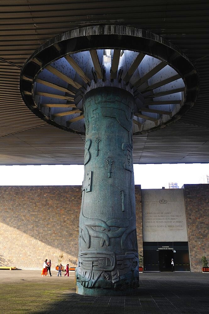 Mexico, Federal District, Mexico City, Chapultepec Park Museo National Antropologia Paraguas or Umbrellas central column architectural feature.