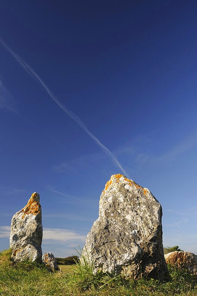 France, Brittany, Lagatjar, Alignment de Lagatjar standing stones near Cameret-sur-Mer.