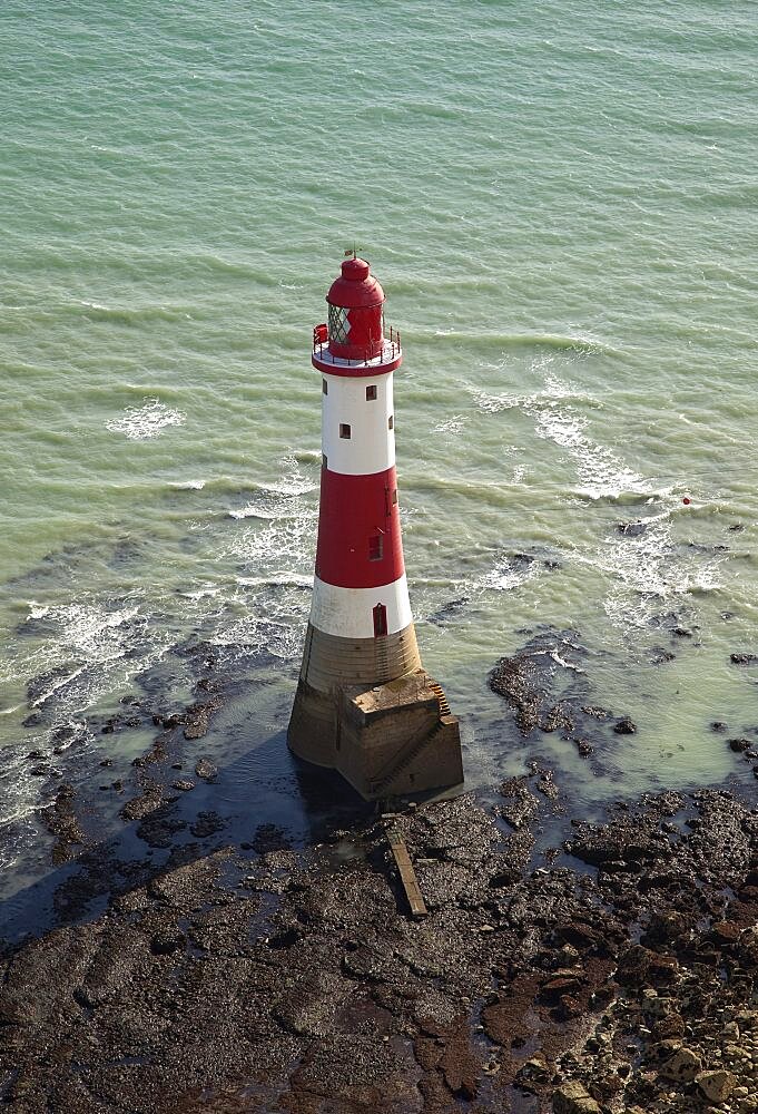 England, East Sussex, Beachy Head, Lighthouse seen from the cliff top.