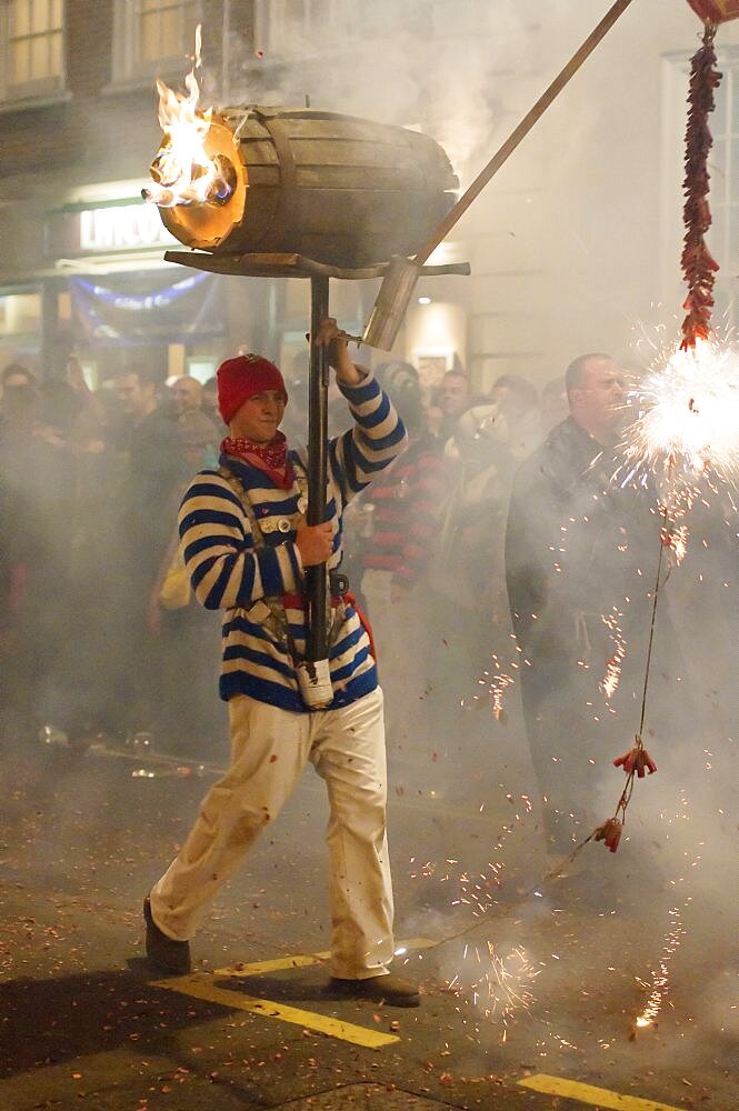 England, East Sussex, Lewes, The annual bonfire night parade celebrating 17 protestant martyrs killed in the fifteen hundreds.