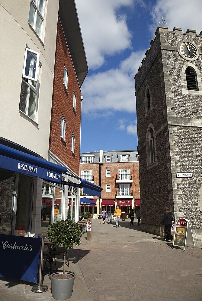 England, West Sussex, Chichester, Square with Carluccios and Raymond Blanc restaurants in the St Pancras area.