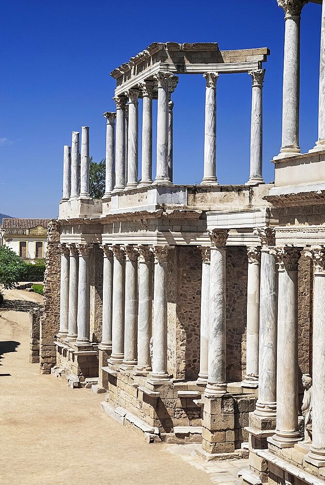 Spain, Extremadura, Merida, Roman Theatre ruin.