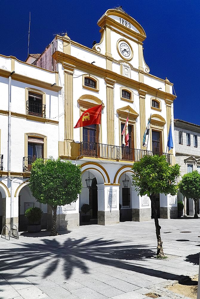 Spain, Extremadura, Merida, Exterior of the town hall in Plaza de Espana.