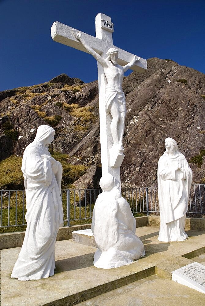 Ireland, County Cork, Beara Peninsula, Religious statue at the Healy Pass.