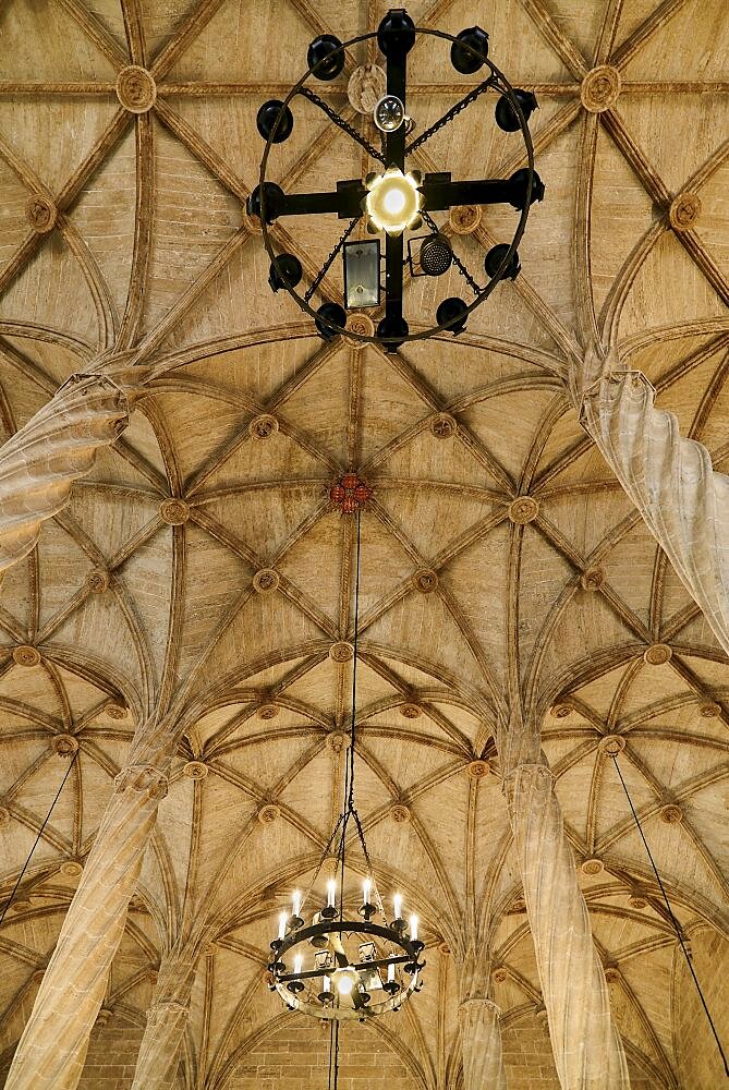 Spain, Valencia Province, Valencia, Spain, Valencia Province, Valencia, Llotja de la Seda, Ceiling of the Sala de Contratacion or Trading Hall, Also known as the Lonja de la Seda or in English The Silk Exchange.