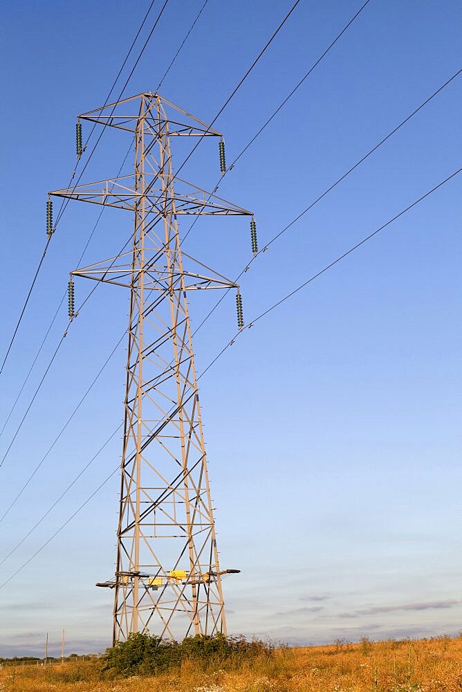 Environment, Power, Electricity, Pylons in the Hampshire countryside, England.