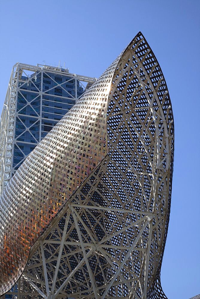 Spain, Catalonia, Barcelona, The Piex d'Or sculpture by Frank Gehry.