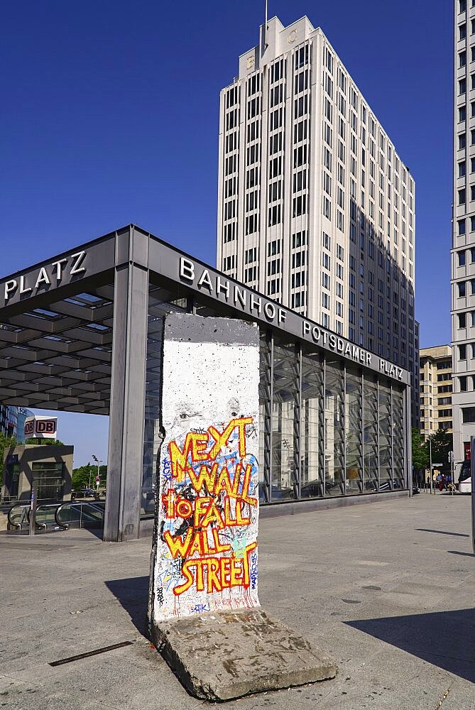 Germany, Berlin, Potzdamer Platz, Preserved Berlin Wall section with political message.