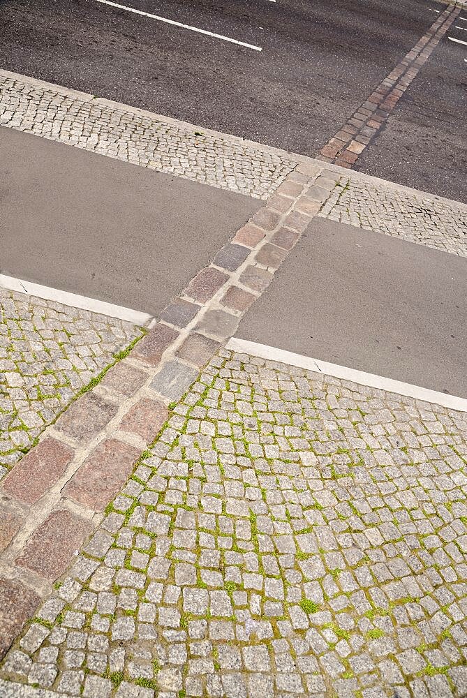 Germany, Berlin, Potzdamer Platz, Preserved line of the Berlin Wall where it passed through the square.