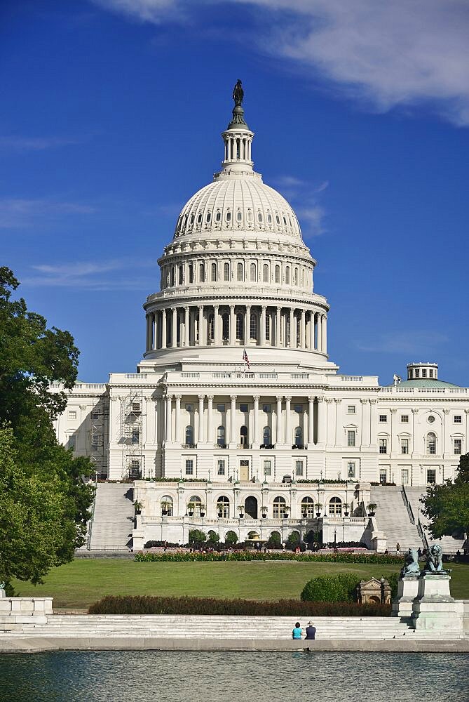 USA, Washington DC, Capitol Building, View from across the Capitol Reflecting Pool.