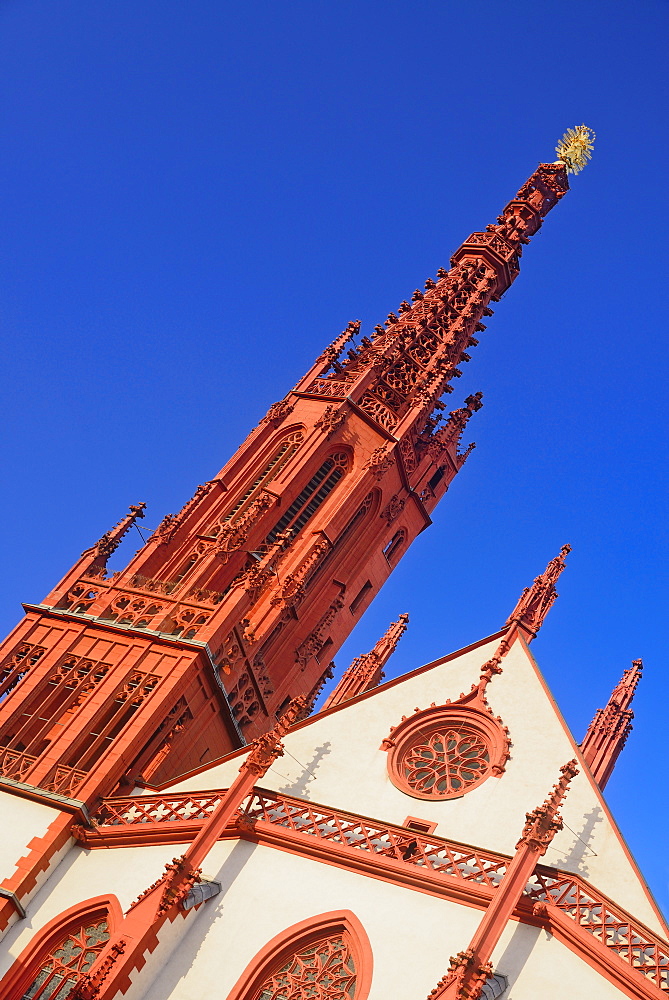 Germany, Bavaria, Wurzburg, Marienkapelle, Section of facade and spire.