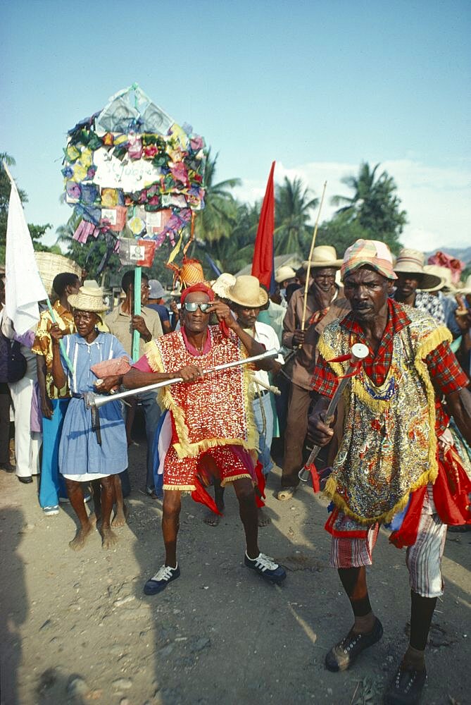 HAITI  Religion Voodoo Ra Ra dancers. The Voodoo years comes to a climax at Lent and Easter