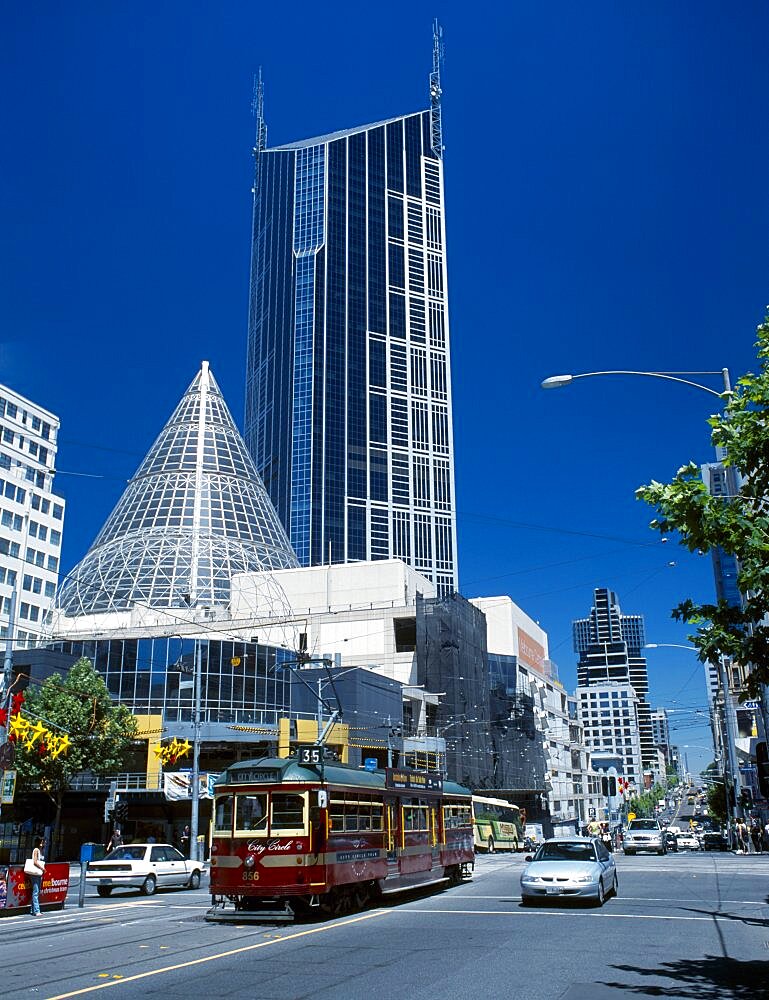 AUSTRALIA Victoria Melbourne City Circle Tram in La Trobe Street with the Melbourne Central Building behind