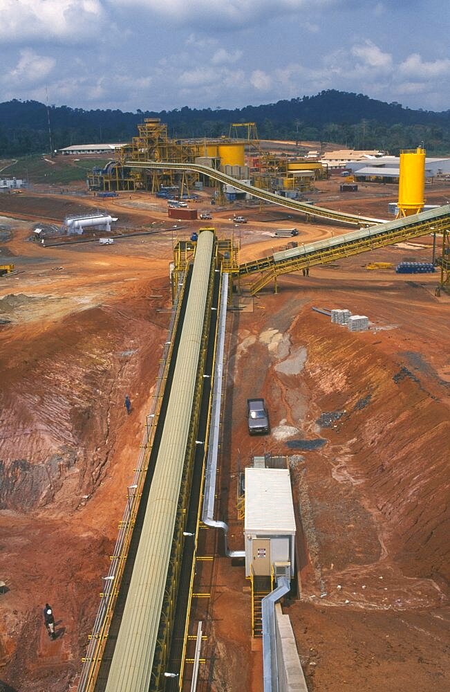 GHANA  Industry Elevated view over gold mine and machinery.