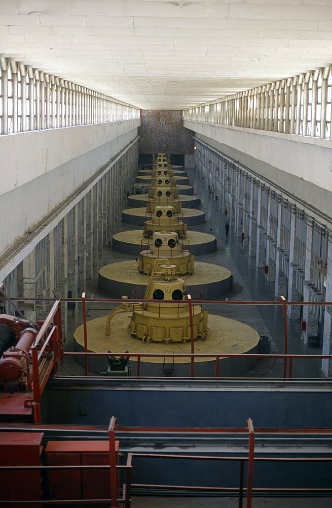 TAJIKISTAN  Nurek Nine large turbines inside the hydroelectric power station. hydropower