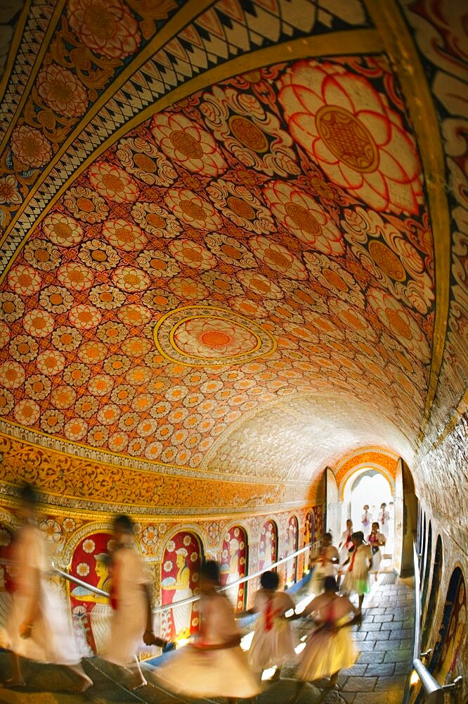 SRI LANKA  Kandy School children entering Sri Dalada Maligawa  Temple of the Tooth .  Buddhism shrine Buddha Kandy Asia travel Sri Lanka pattern fish-eye faith Asian Kids Llankai Sri Lankan