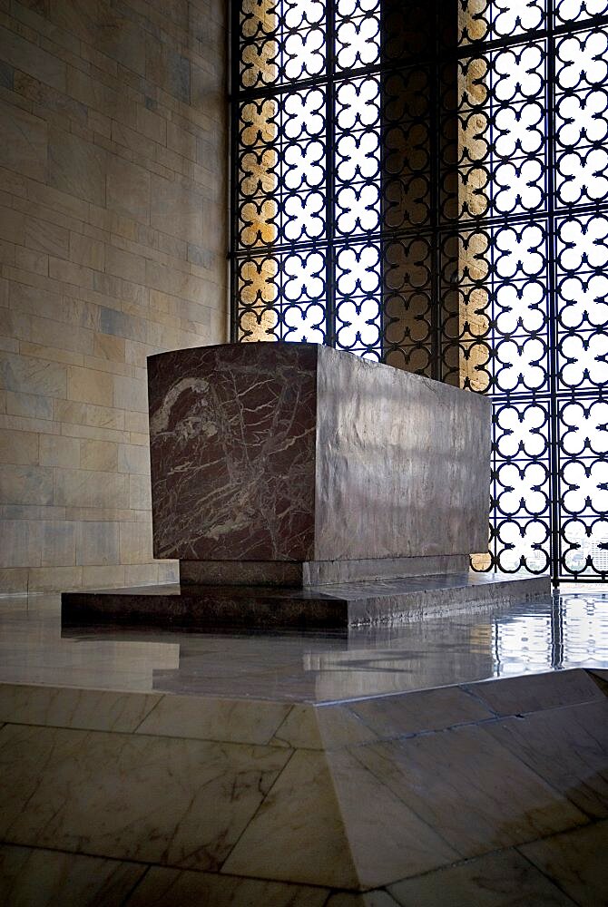 Turkey, Ankara, Anitkabir, Mausoleum of Mustafa Kemal Ataturk founder of the modern Turkish Republic and first president in 1923 who died in 1938. Hall of Honour and red marble cenotaph positioned looking out over the city.