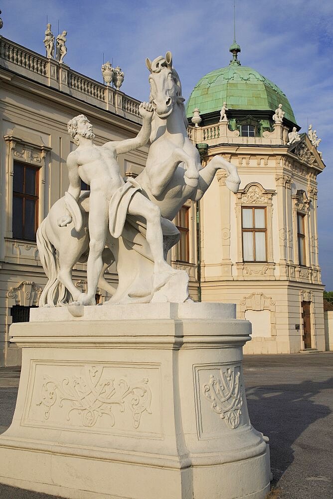 Austria, Vienna, Statue of a horse tamer outside the Belvedere Palace.