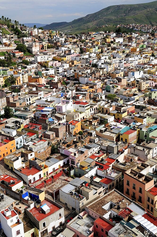 View over the city rooftops from cable car, Zacatecas, Bajio, Mexico