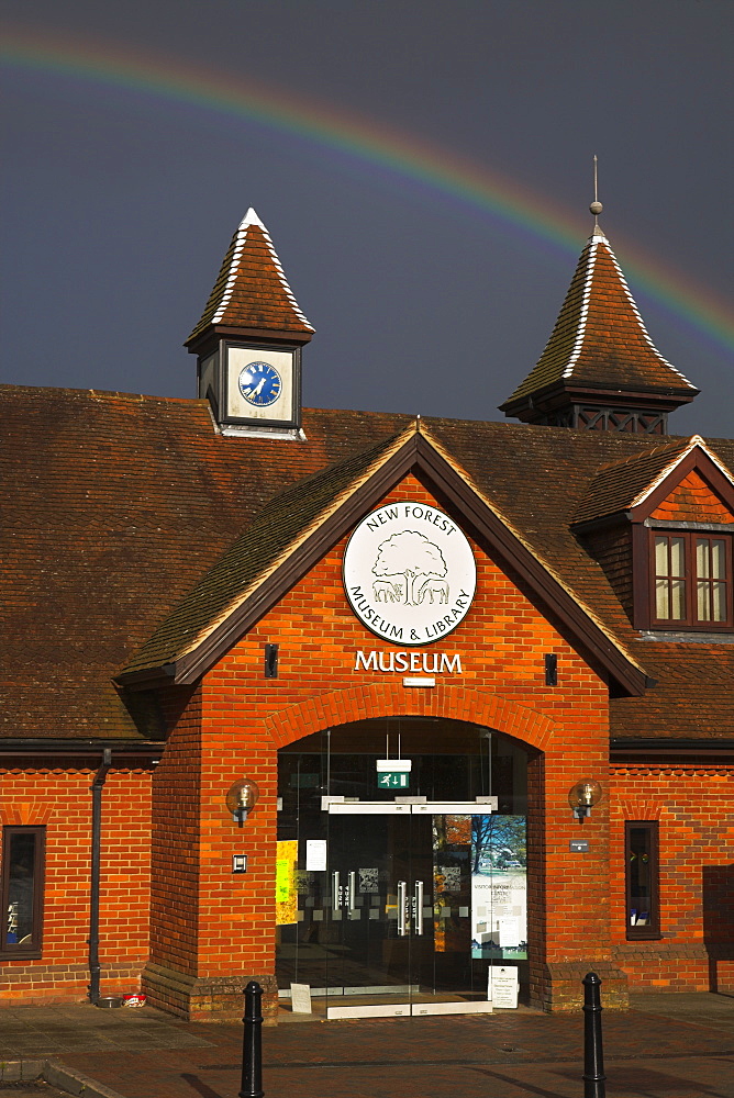 Rainbow above the New Forest Museum in Lyndhurst, Hampshire, England, United Kingdom, Europe