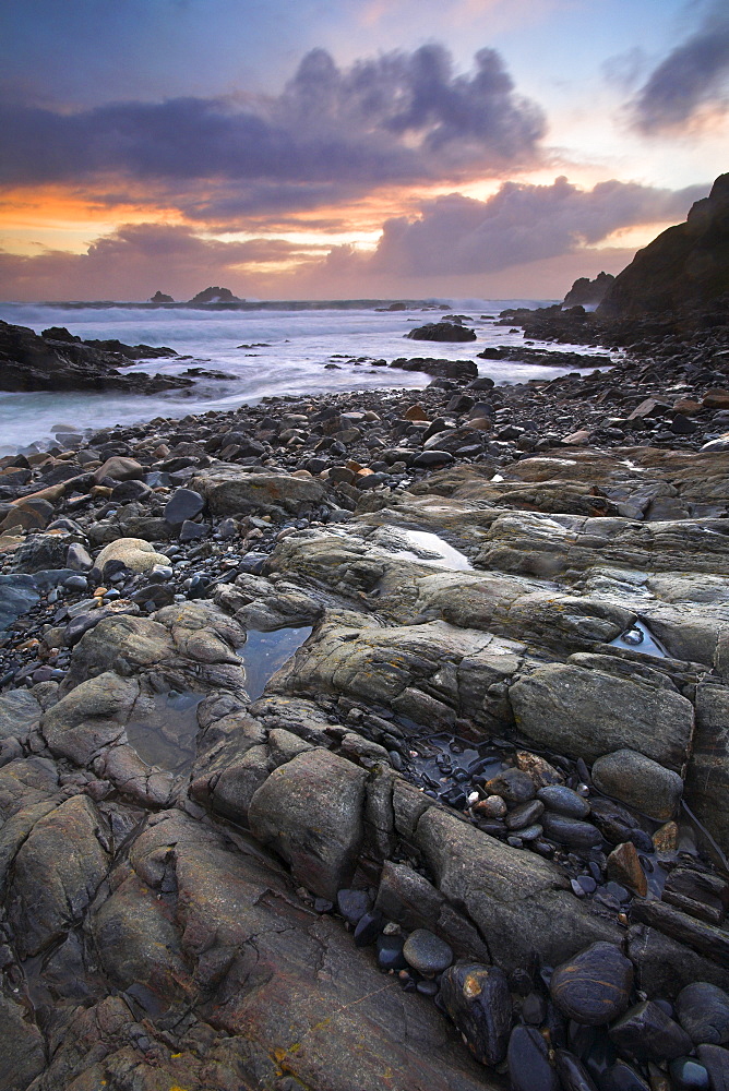 A stormy sunset at Cape Cornwall near Lands End, Cornwall, England, United Kingdom, Europe