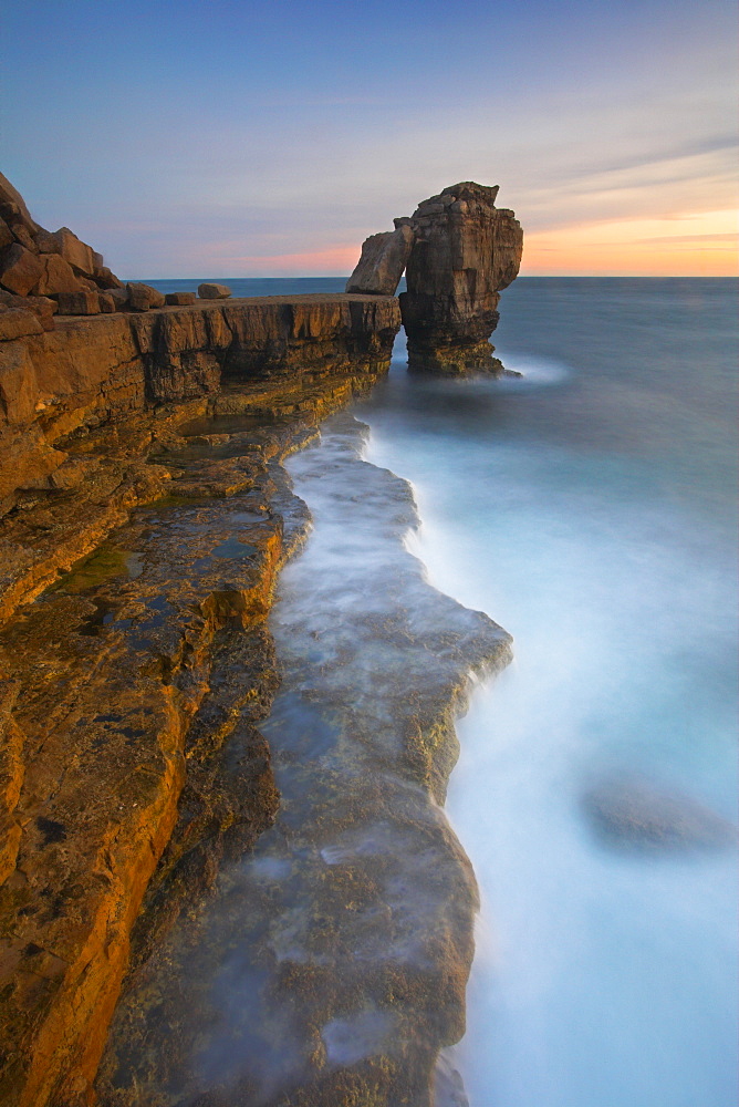 Last light of the evening at Pulpit Rock, Portland Bill, Jurassic Coast, UNESCO World Heritage Site, Dorset, England, United Kingdom, Europe