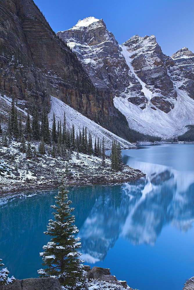 Looking across the beautiful Moraine Lake, Canada, North Americ