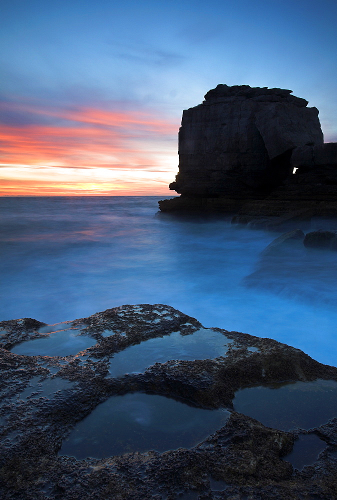 Twilight beside Pulpit Rock in Portland, Dorset, England, United Kingdom, Europe