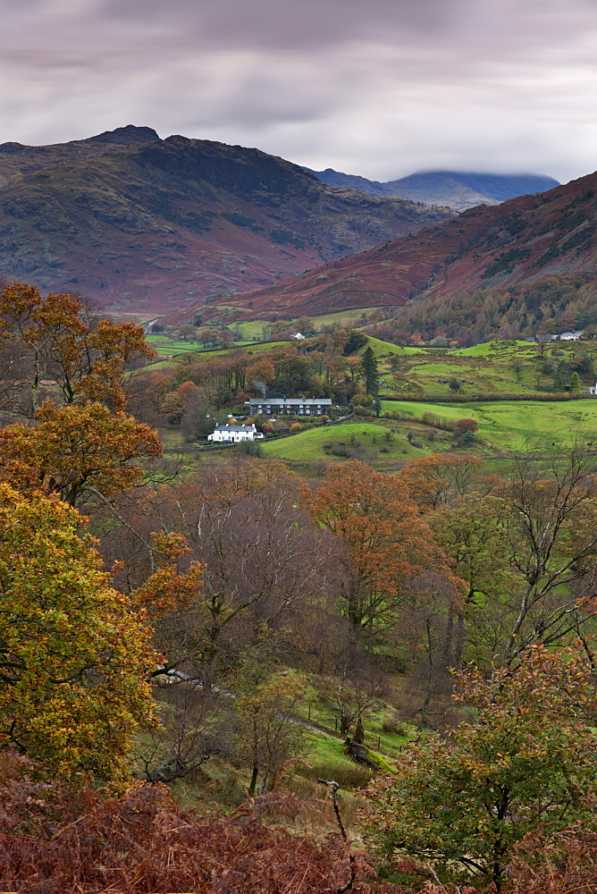 Cottages in Little Langdale valley, Lake District National Park, Cumbria, England, United Kingdom, Europe