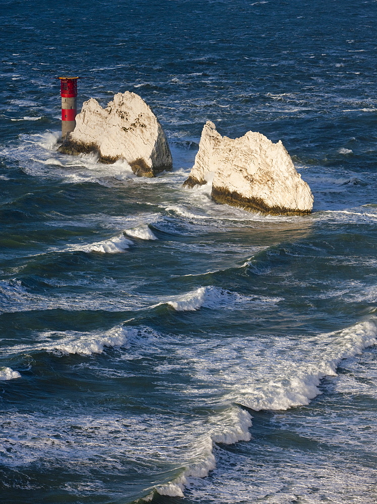 The Needles Lighthouse during stormy weather, Isle of Wight, England, United Kingdom, Europe