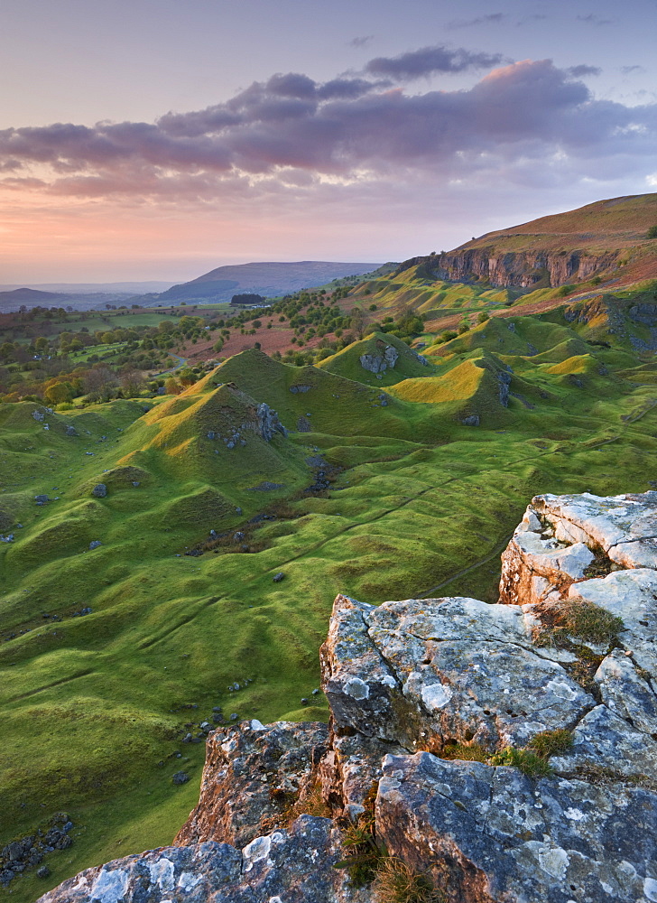 Sunrise over the Llangattock Escarpment in the Brecon Beacons, Powys, Wales, United Kingdom, Europe