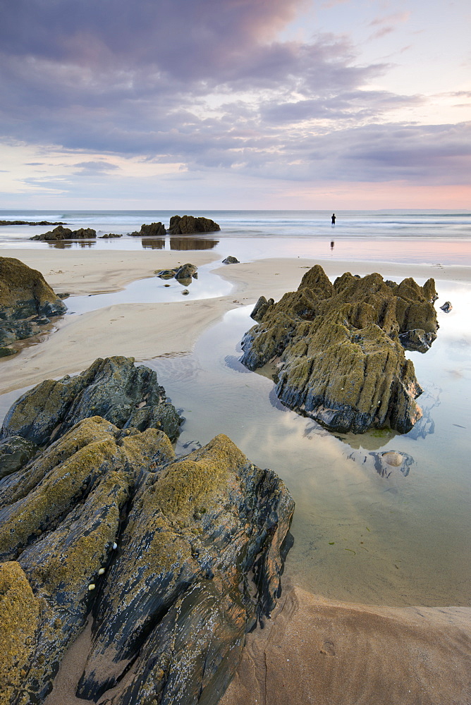 Low tide at Coombesgate Beach at Woolacombe, Devon, England, United Kingdom, Europe