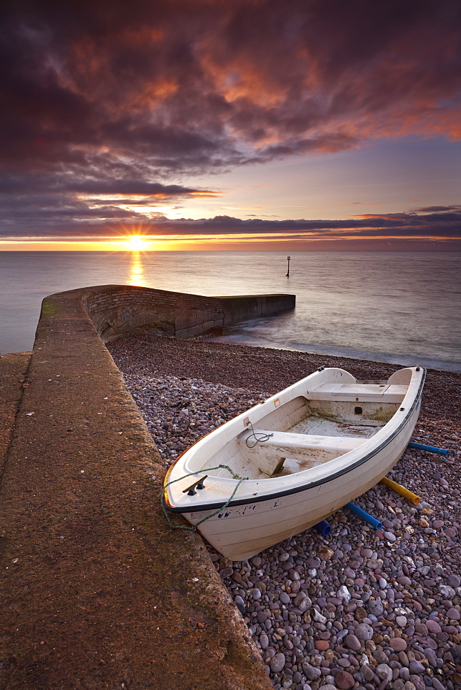 Sunrise over the beach at Sidmouth, Devon, England, United Kingdom, Europe