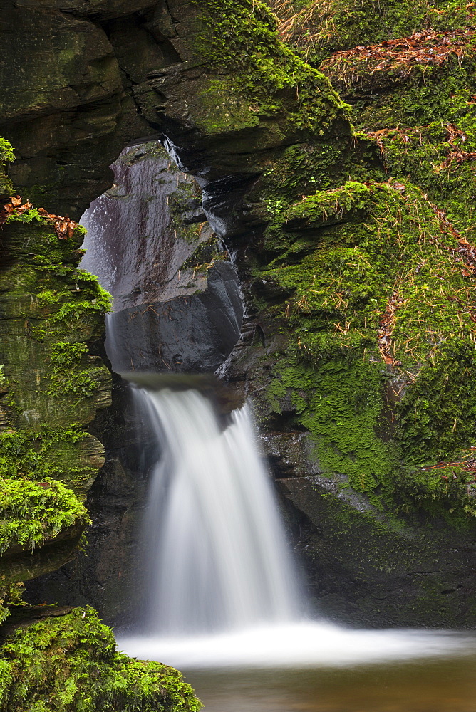 St. Nectan's Kieve waterfall in St. Nectans Glen, near Tintagel, Cornwall, England, United Kingdom, Europe