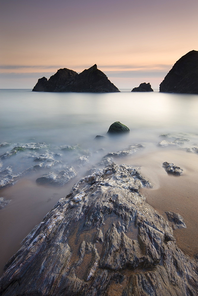 Twilight at Soar Mill Cove in South Hams, Devon, England, United Kingdom, Europe