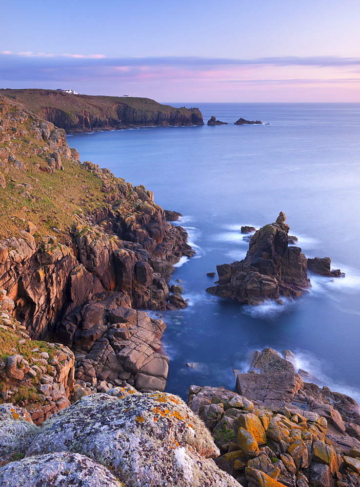 Looking towards Land's End from the cliffs above Sennen, Cornwall, England, United Kingdom, Europe