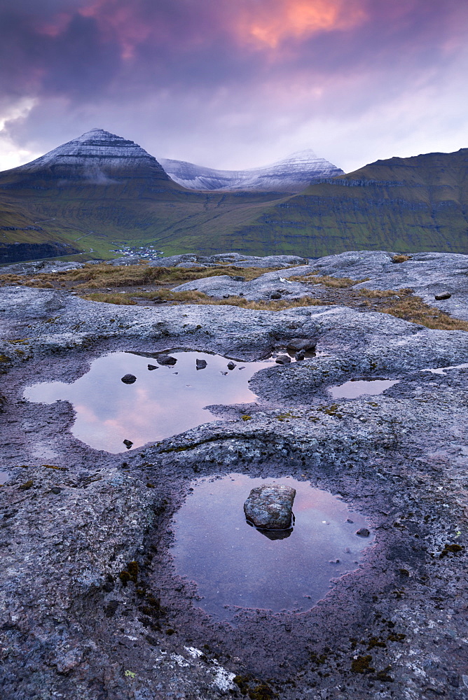 View towards the Mountain of Slaettaratindur on the island of Eysturoy, Faroe Islands, Denmark, Europe