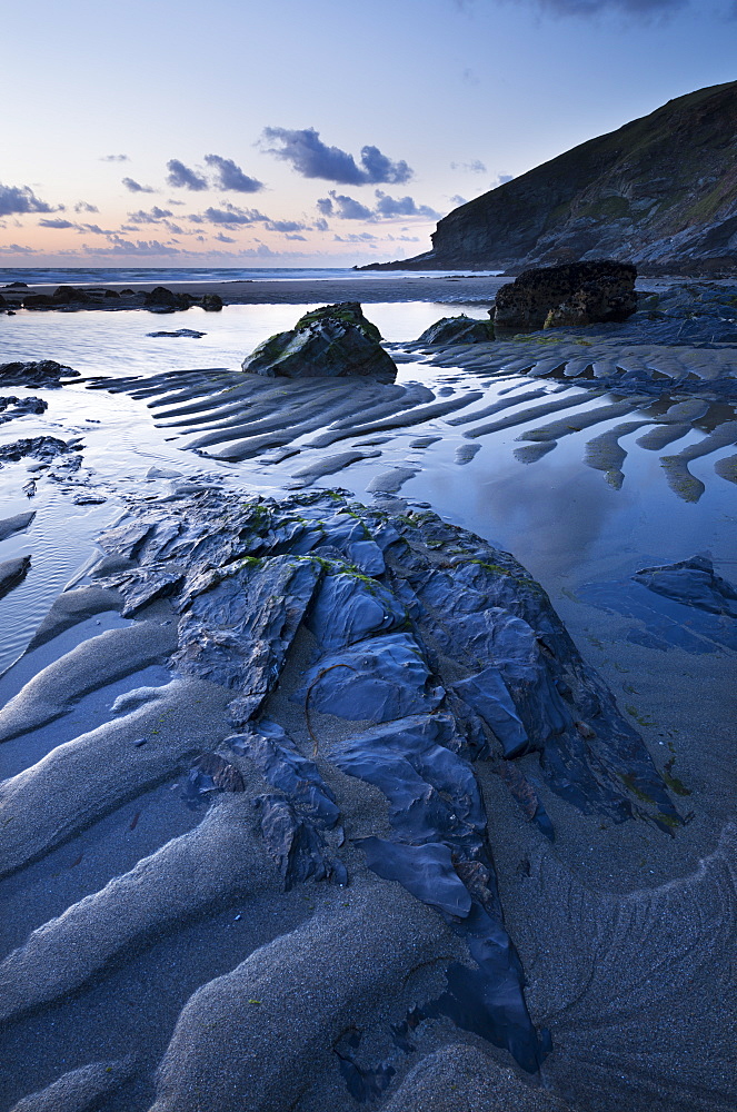 Twilight on Tregardock Beach in North Cornwall, England, United Kingdom, Europe