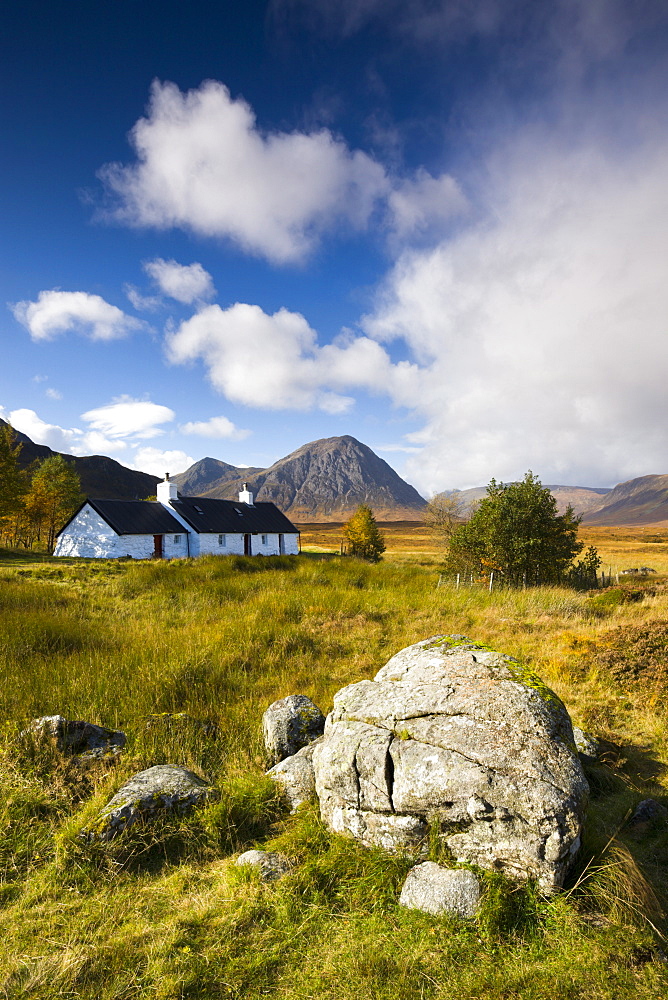 Cottage on Rannoch Moor near Buachaille Etive Mor, Highlands, Scotland, United Kingdom, Europe