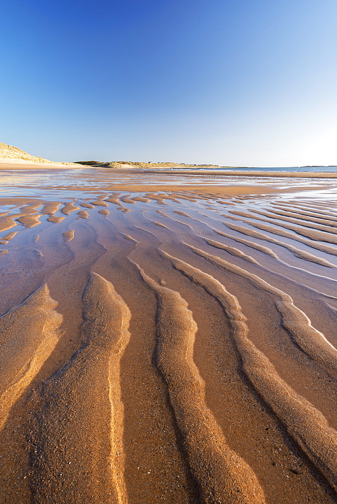 Sand patterns on Embleton Beach at low tide, Northumberland, England, United Kingdom, Europe