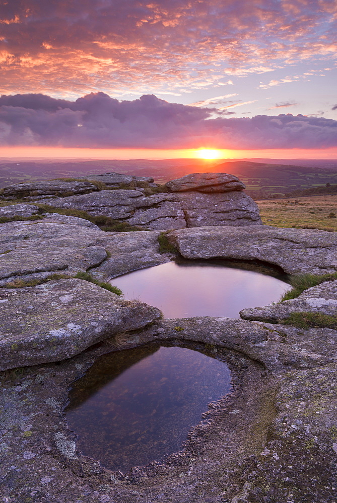 Kestor Rock at sunrise, Dartmoor National Park, Devon, England, United Kingdom, Europe